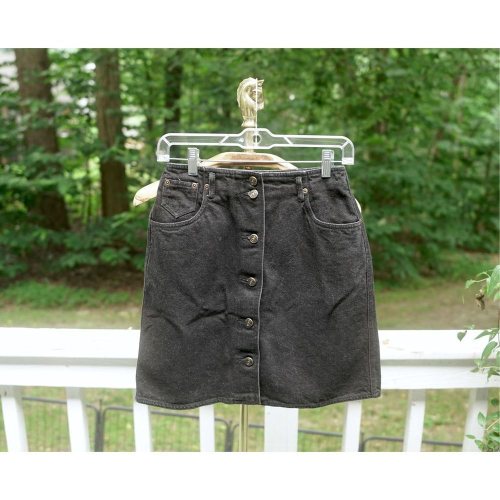Vintage Black Button-Front Mini Skirt